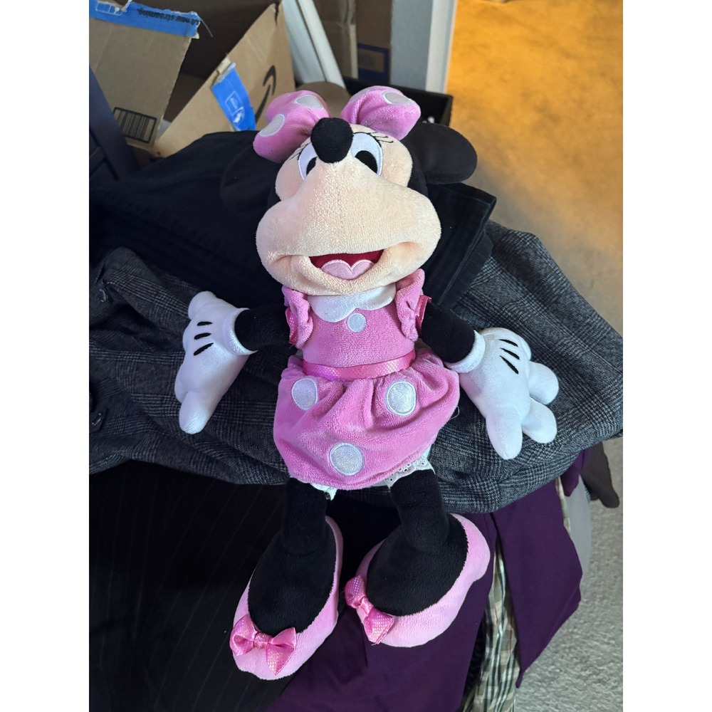 Disney Parks Minnie Mouse Plush Pink Polka Dot Dress‎ Stuffed Animal 12 Inch